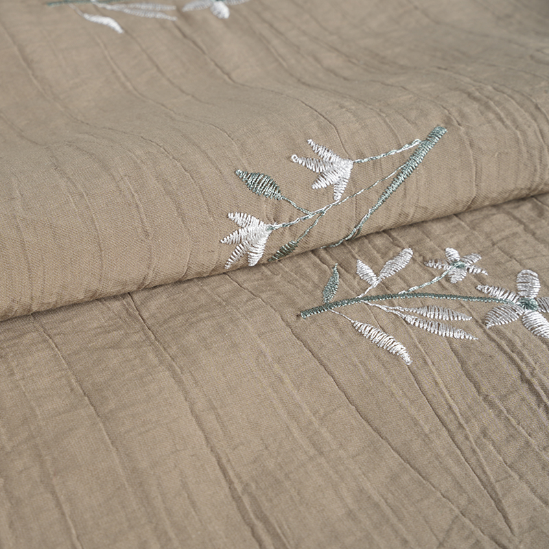 Kain Kerut Bunga Bordir Anggrek Biji Persik